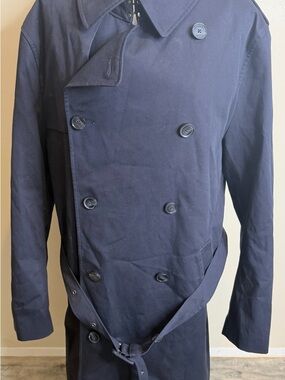 H&M Dark Navy Double-Breasted Trench Coat with Belt